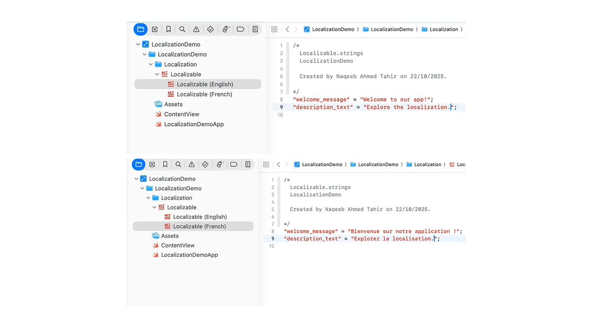 Localizable.strings file for English and French